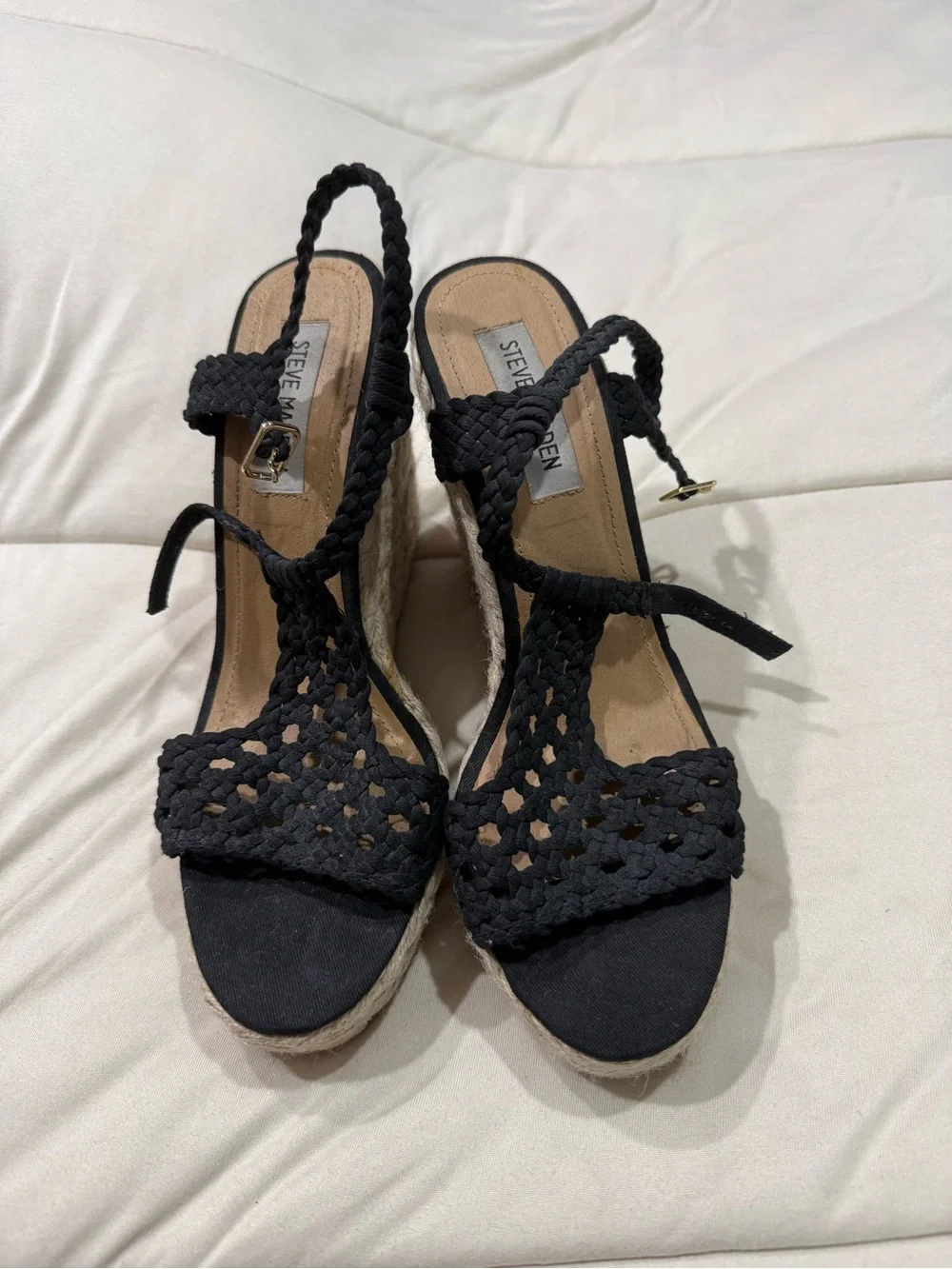 Steve Madden Black Braided Espadrille Wedge Sandals
